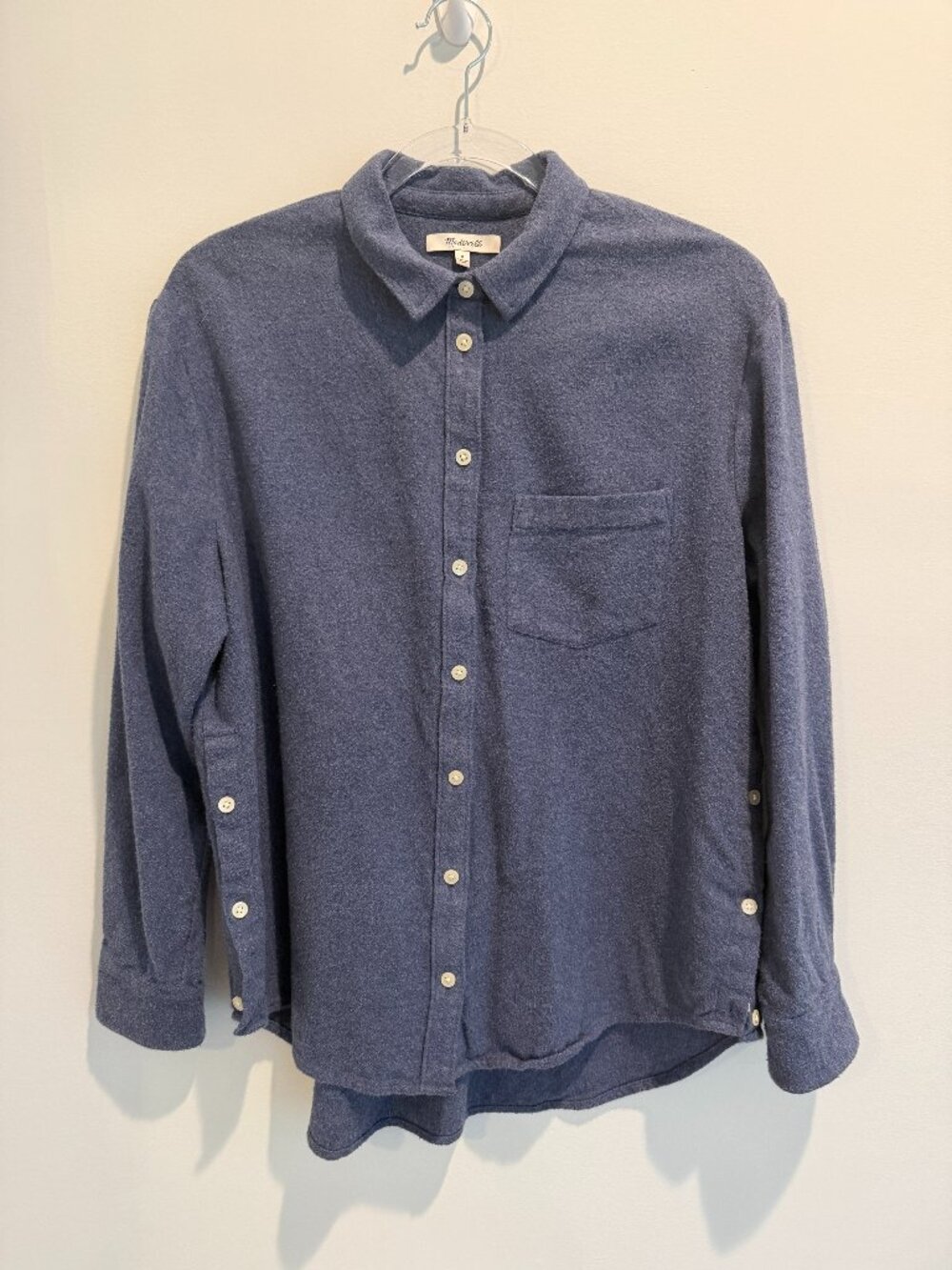Madewell Flannel Side-Button Oversized Ex-Boyfriend Shirt Chambray Blue M EUC